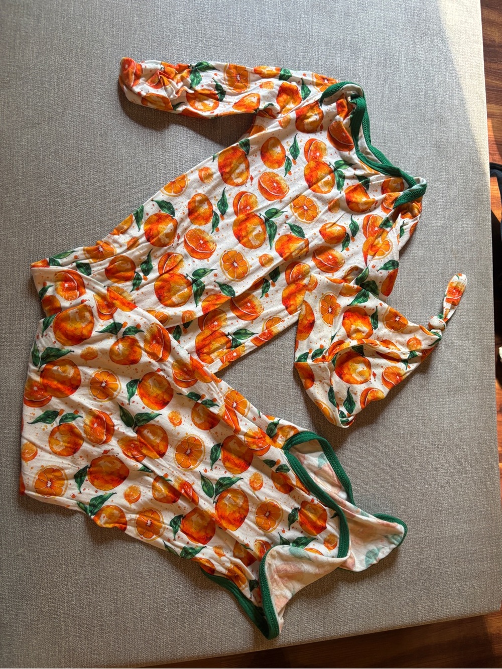 Kids Orange Printed Nightgown Pajama Set - Green Trim